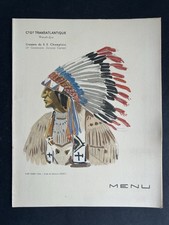 Ancien menu CGT French line paquebot Champlain liner indien par  Mathurin Méheut