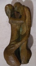 sculpture argile signée - couple baiser - pièce unique - A 70 - p176