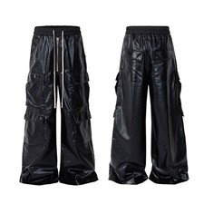 Hommes Pantalon Cargo Simili Cuir Multi-Poches Punk Garçons Noir Jambe Large