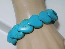 Bleu Turquoise Couleur Pierre Forme Coeur Perle Extensible Bracelet 8m 33