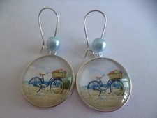 boucles d'oreilles argent crochets perles cabochon vélo plage  25mm
