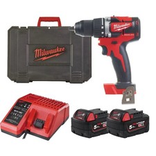 Perceuse visseuse compacte MILWAUKEE 18V (2x 5Ah) 60Nm + mallette M18 CBLDD-502C