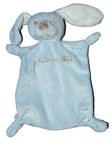 Doudou plat lapin bleu grain - doudou,