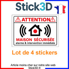 Lot de 4 autocollant  Attention - Maison sécurisé - alarme & intervention