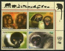 ONU (Genève):  n°572/575 ** CdF, "singes, lémur"  (cote 12€)