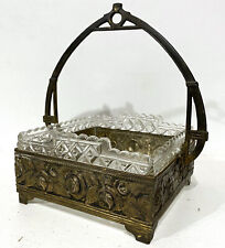 Ancien Panier Seau à Glace Glaçon Sucre Gâteau En Verre et Métal Art Déco