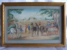 Tableau peinture 20 siècle parc calèche cavalier chevaux gout 19 XIX siècle