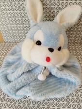 Doudou peluche range pyjama vintage lapin bleu blanc Nounours