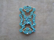 BOUCLE DE CEINTURE ANCIENNE - ART DÉCO - EN LAITON ET FLEURS BLEUES DE TURQUOISE