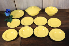 Ancien Dinette Jeu Enfant de Poupée en Faïence de Gien Art Déco Jaune