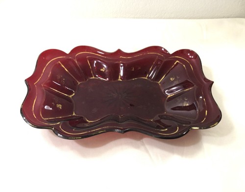 Ancien plat verre - verre, rouge