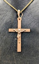 Pendentif Croix Jésus Pour Colliers 585/14K Or Rose 1,90Gr.