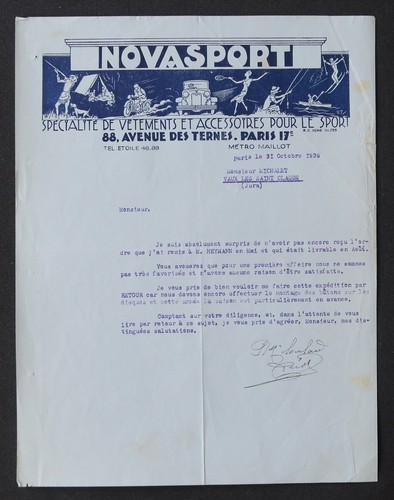 Facture paris 1935 novasport - facture,