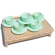 Set de 6 tasses à thé + soucoupes vintage en opaline vert mint / Ar déco