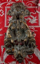 ancien gros heurtoir anneau de porte decor angelots bacchus bronze epoque XIXe