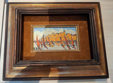 HST signée Emmanuel Bellini (1904-1989) représentant des voiliers à Cannes