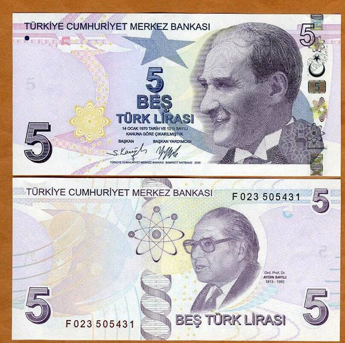 Turquie turkey billet lira - turkey, 5