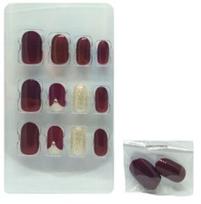 24 faux ongles prune / rubis - paillettes argentées - 2 avec strass  Royal Ruby
