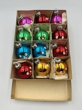 Boite de 12 boules de Noël SMILEY verre soufflé églomisé vintage. Made In GDR