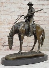 Western Cowboy Bronze Sculpture Cheval Grand Rodeo Rider Décoratif