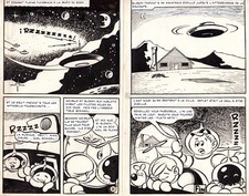 TUNET VILA DESSINATEUR DISNEY PIONNIERS DE L'ESPACE DOUBLE PLANCHE ORIGINALE FIN