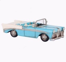 Reproduction Réplique Cadillac voiture bleue ancienne vintage rétro métal 28 cm