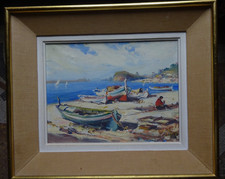 tableau ancien huile  S/T marine  port de Méditéranée signé