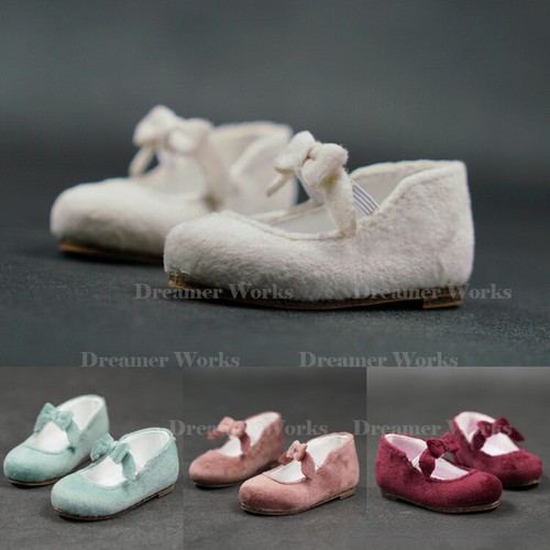 Flat shoes fuzzy bow - shoes,