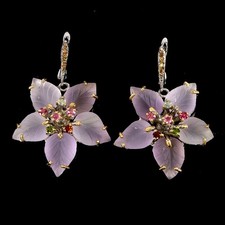 925 Argent Sterling Boucles D'Oreilles Améthyste 14x10mm Saphir Main Gemme