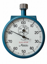 Chronomètre mécanique suisse vintage Minerva Duo-Stop 7 bijoux boîtier bleu...