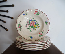 6 assiettes creuses faience KG Lunéville réverbère tulipes et roses - Ø 23 cm