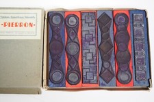 Lot 6 Tampons à encrer anciens, bois + caoutchouc, ds leur boîte marque PIERRON