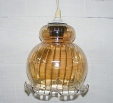 VERRE PLAFONNIER LUSTRE SUSPENSION VERRE FUMÉ TULIPE BOMBÉ VOLANT VINTAGE /B2534