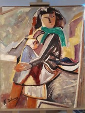 TABLEAU Huile sur toile "Maternité"         signed oil painting on canvas
