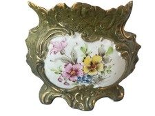 Petite Jardinière Biscuit Vert 1900 décor Polychrome Floral 