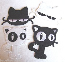 ÉCUSSON PATCH BRODÉ thermocollant GRAND CHAT NOIR ou BLANC - Modèle au choix