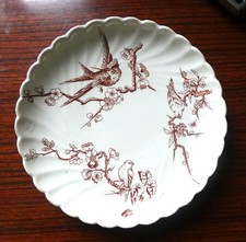 Ancienne Assiette Coupelle Lunéville Décor Oiseaux Sépia Oiseau Mouche.