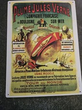 Plaque Publicitaire Moderne Tôle Lithographiée Plume Jules Verne