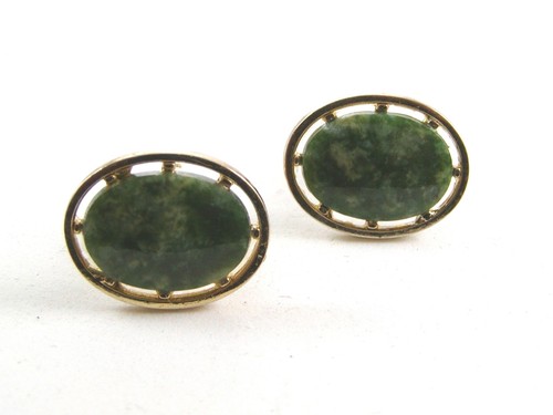 Goldtone green cufflinks - &,