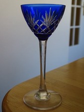 SAINT LOUIS ANCIEN VERRE LIQUEUR CRISTAL DOUBLER COLORER BLEU ART DECO ht 12 cm