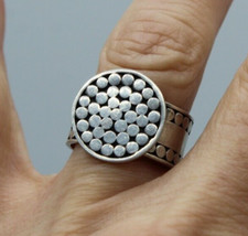 Ancienne Bague en Argent Massif 925 Ciselé de Motifs Clous sur Fond Niellé T.55