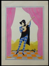 R. SAINT MAURICE, MUSICIEN ARLEQUIN - 1930 - RARE POCHOIR ART DÉCO FRANÇAIS