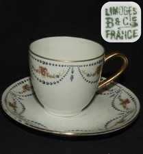 Porcelaine de LIMOGES - BERNARDAUD tasse & sous-tasse à café (fleurs et or)