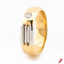 Anneau Solitaire 750/18K or Jaune Avec 950 Platine Diamant 0,13 Carats Gants 50
