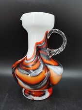 1960 cruche Moderniste en verre Murano de Carlo Moretti couleur rouge orange