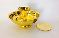 Patène de calice Ciborium ouvert Intinction plaqué or cadeau religieux...