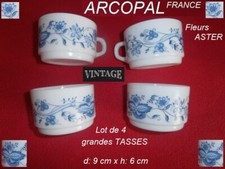 ARCOPAL  FRANCE - Vintage  - Lot - 4 grandes TASSES Chocolat café  Fleurs ASTERS