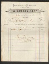 LIMOGES (87) USINE de PORCELAINES Blanches & décorées "W. GUERIN & LESE" en 1865