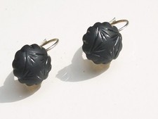 BELLES BOUCLES D'OREILLES DORMEUSES ANCIENNES en ARGENT 800 avec PIERRE NOIRE