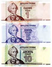 LOT SET SERIE 3 BILLETS Transnistrie Transnistria 1 &5 &10 ROUBLES 2007 UNC NEUF